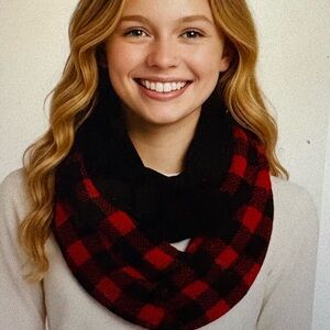 C.C Red and Black Buffalo Plaid Checkered Chunky Knit Infinity Scarf
